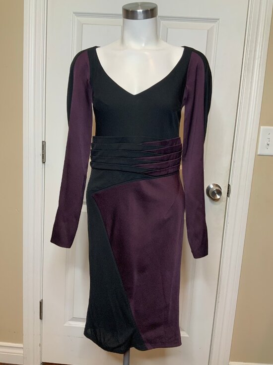 Zac Posen Dresses & Skirts - Zac Posen Purple Black Layered Shirring Silk Pencil Dress NWT, Size 4